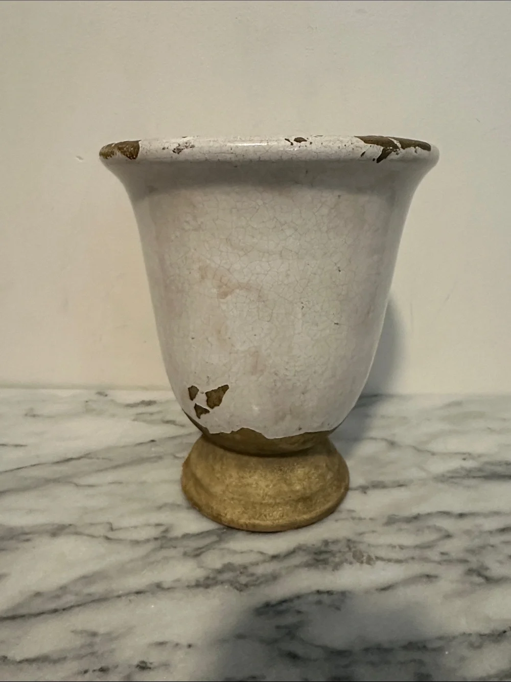 Pottery Barn Tuscan cache pot Crackle Glaze off White Ceramic Urn distressed